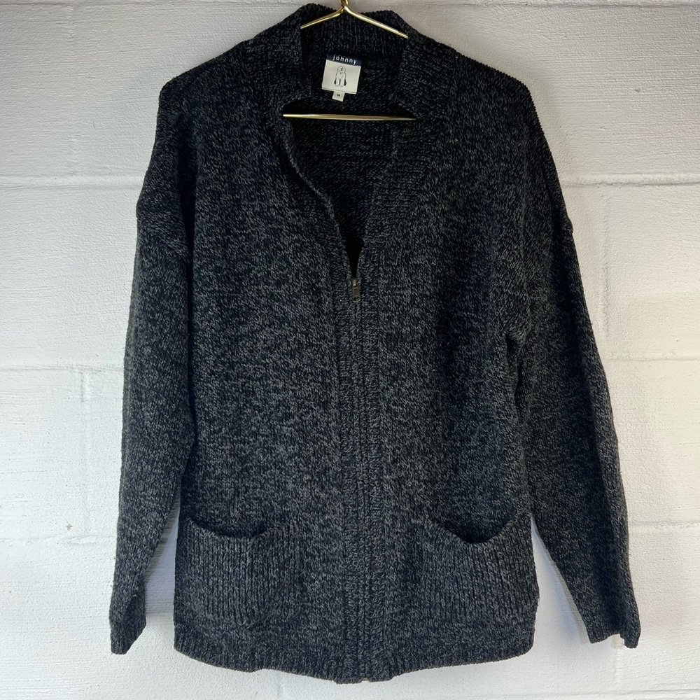 Cousin Johnny Gray Zip Up Wool Blend Cardigan Sweater, Medium